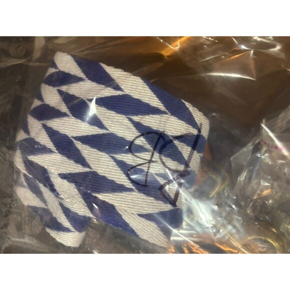 WEAR BRONZE Bag Strap Woven WHITE BLUE GEOMETRIC PATTERN LETHER ACCENTS - Picture 7 of 7